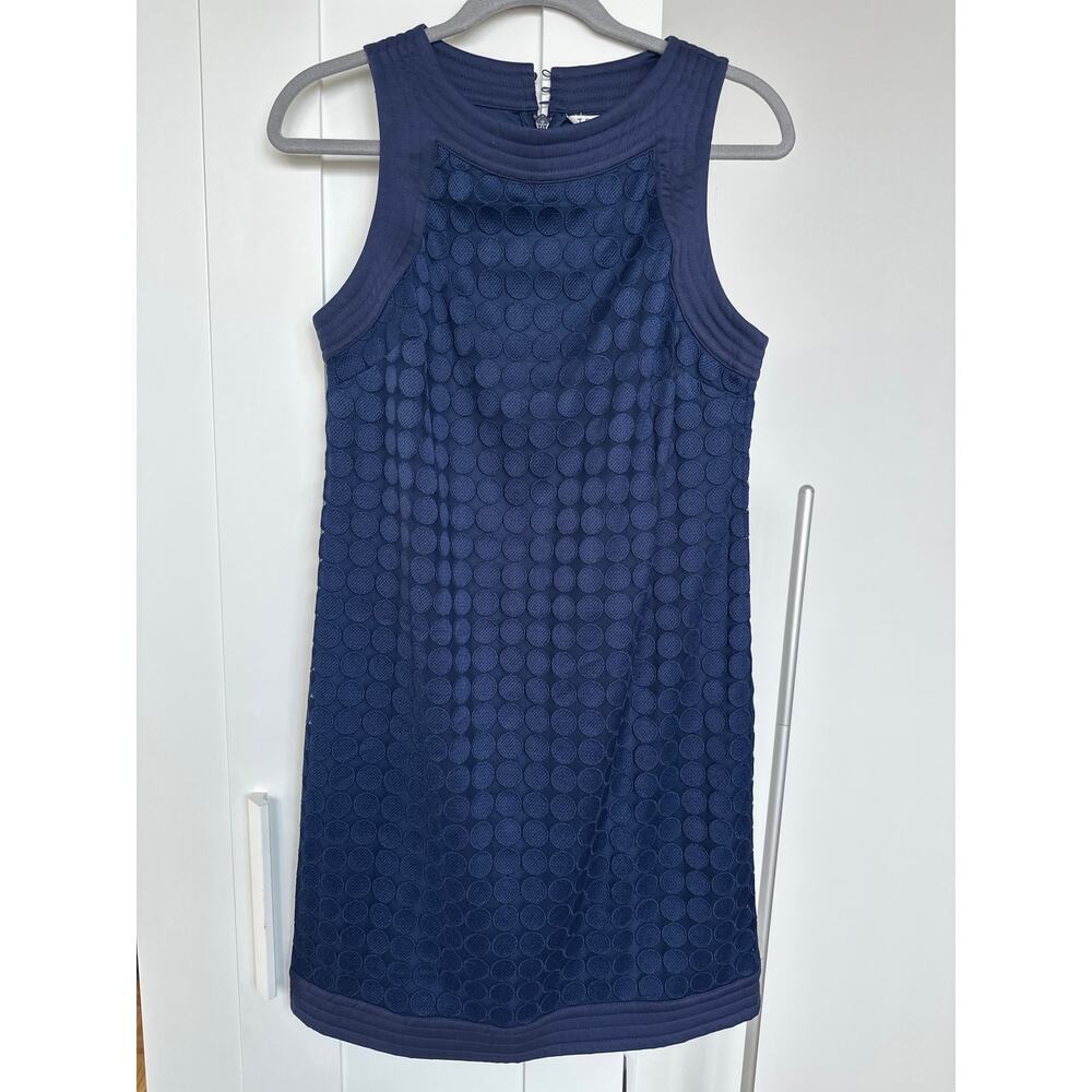 Trina Turk Navy Blue Geometric Beverly Sleeveless Sheath Dress, Size 2,Like New